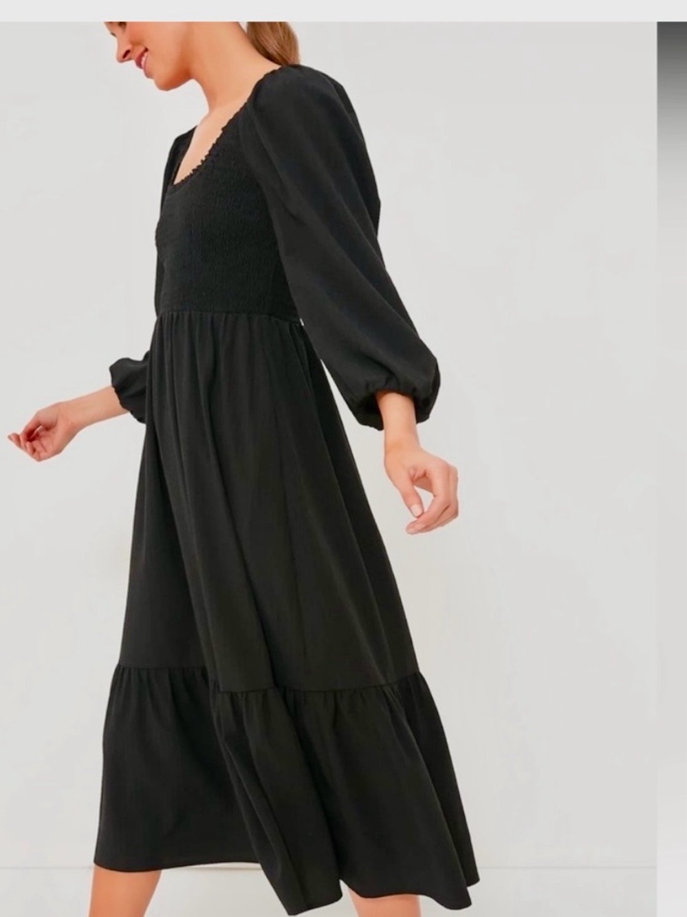 Pomander Place Seersucker Aleah Black Puff-Sleeve Dress